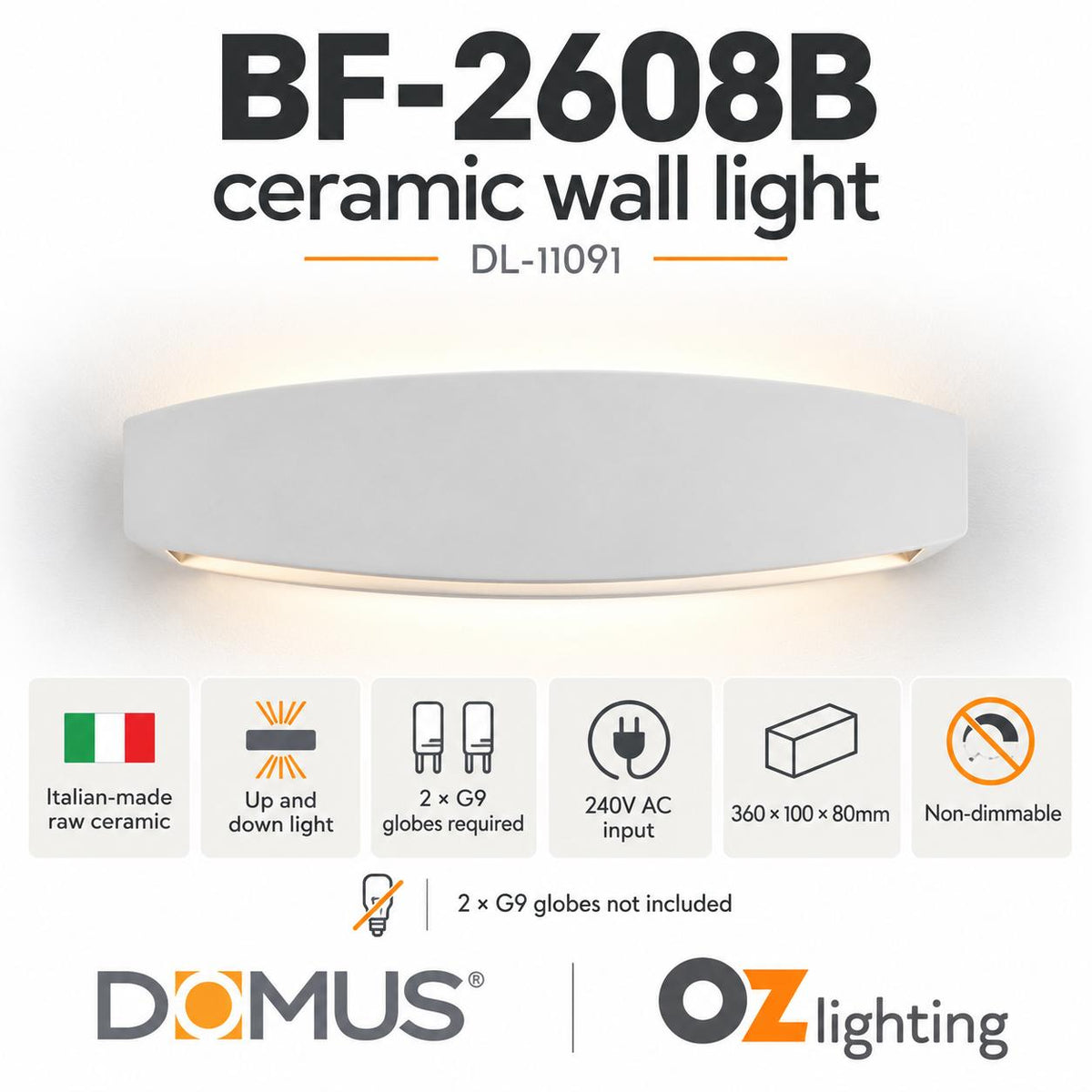 Domus BF-2608B Wall Light - Ceramic, Raw-Domus Lighting-Ozlighting.com.au