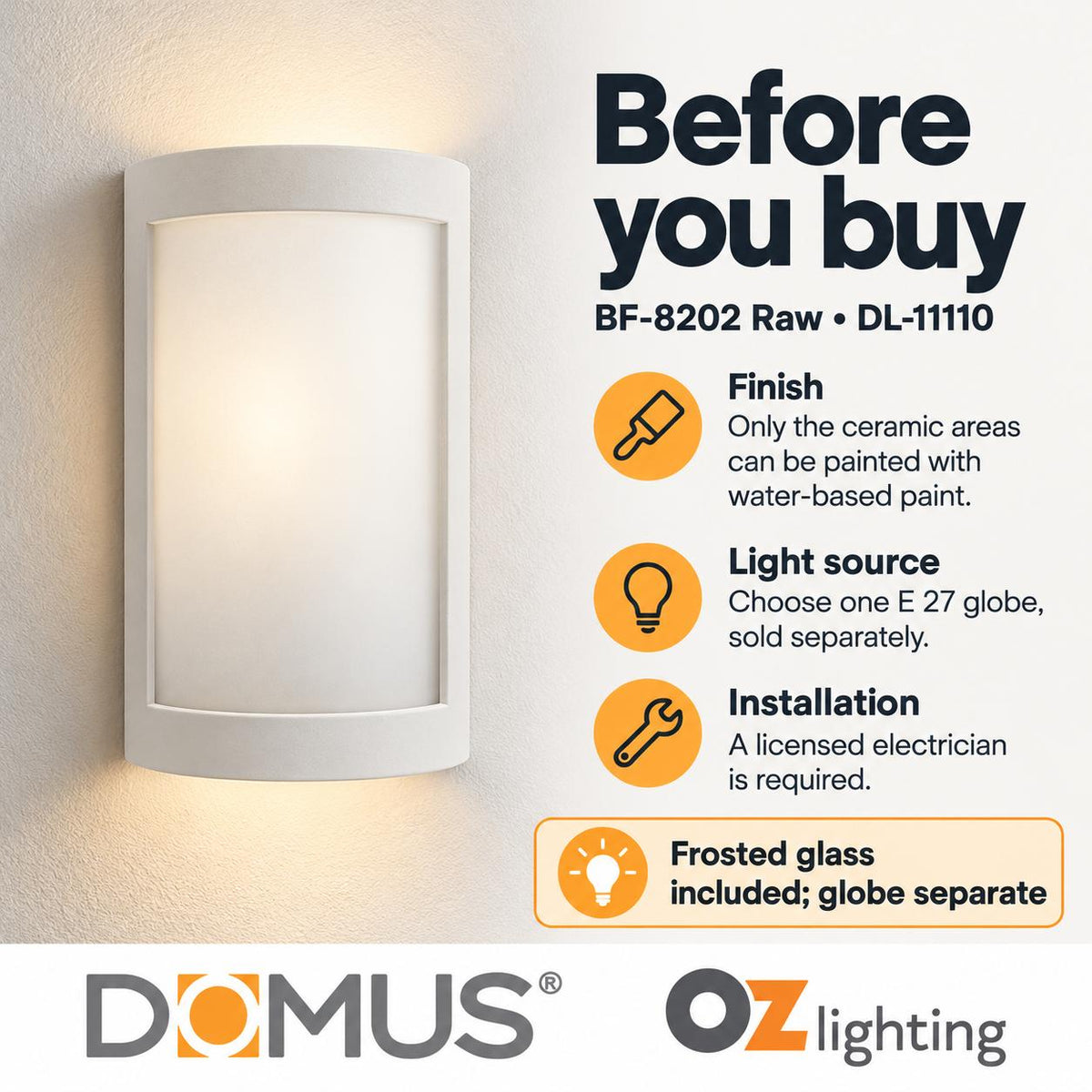 Domus BF-8202 Wall Light - Ceramic, Raw-Domus Lighting-Ozlighting.com.au