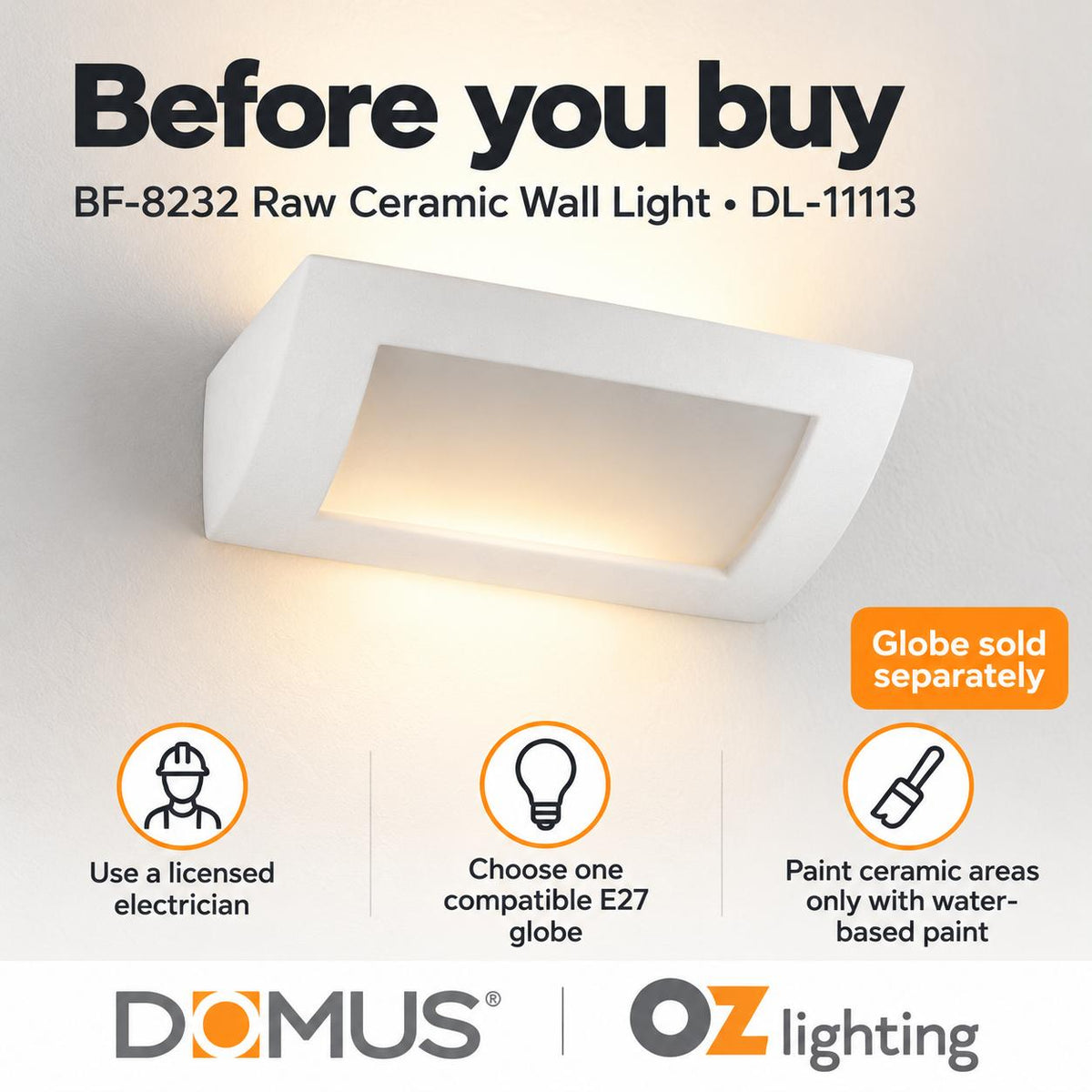 Domus BF-8232 Wall Light - Ceramic, Raw-Domus Lighting-Ozlighting.com.au