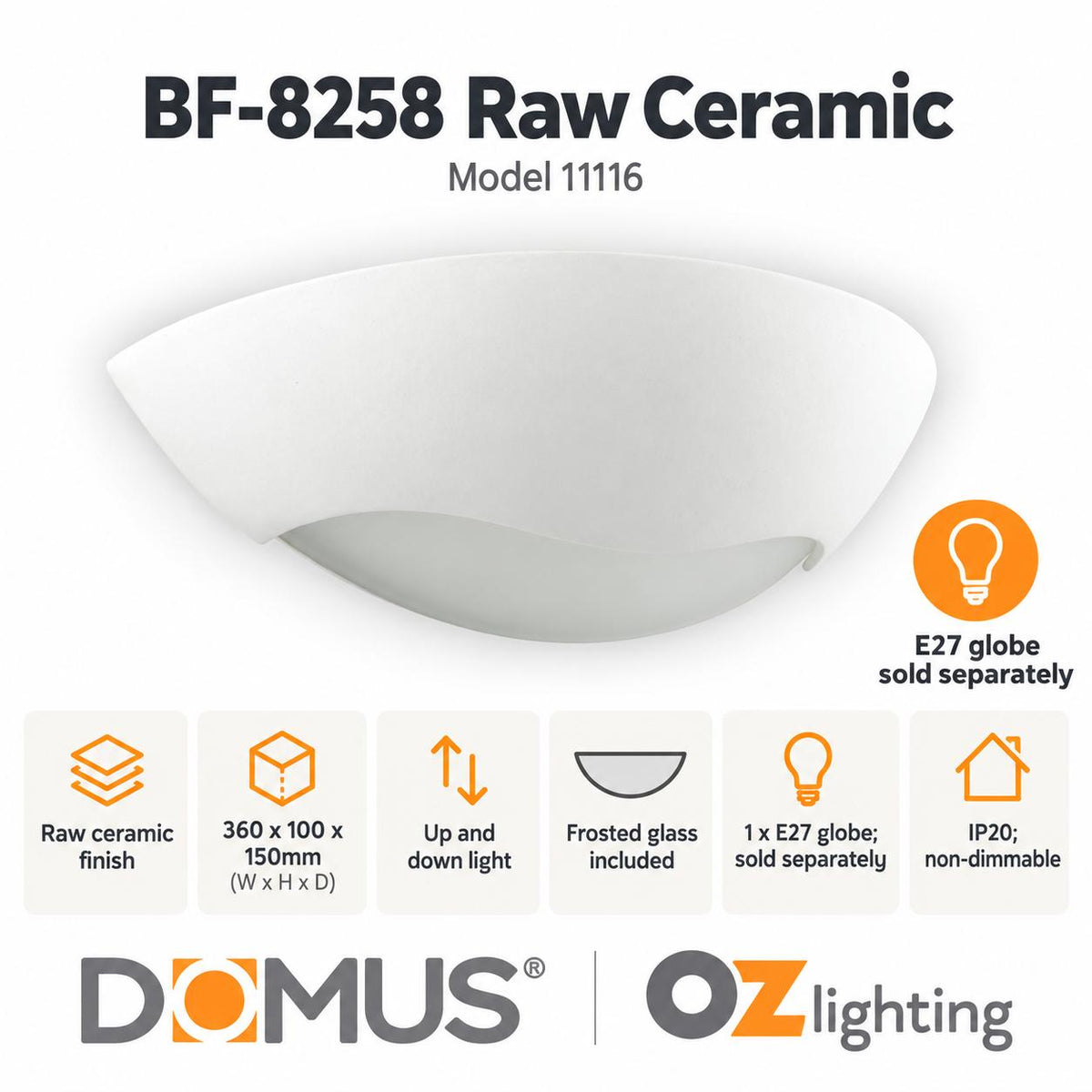 Domus BF-8258 Wall Light - Ceramic, Raw-Domus Lighting-Ozlighting.com.au