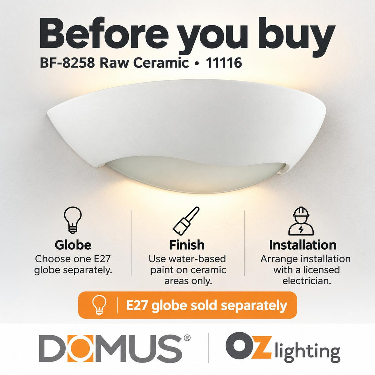 Domus BF-8258 Wall Light - Ceramic, Raw-Domus Lighting-Ozlighting.com.au