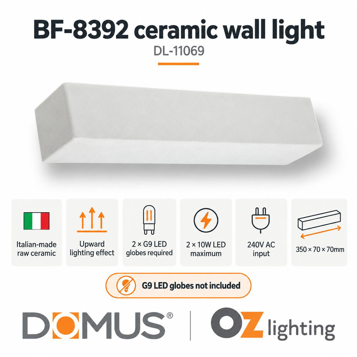 Domus BF-8392 Wall Light - Ceramic, Raw-Domus Lighting-Ozlighting.com.au