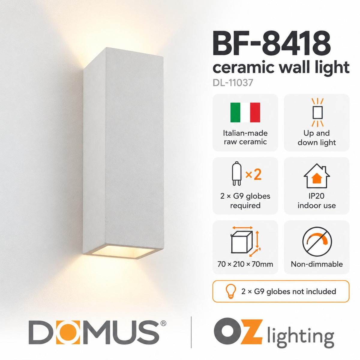 Domus BF-8418 Wall Light - Ceramic, Raw-Domus Lighting-Ozlighting.com.au