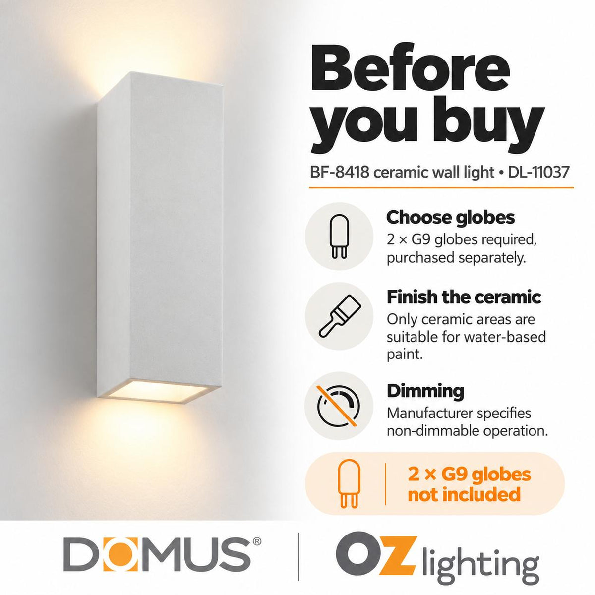 Domus BF-8418 Wall Light - Ceramic, Raw-Domus Lighting-Ozlighting.com.au