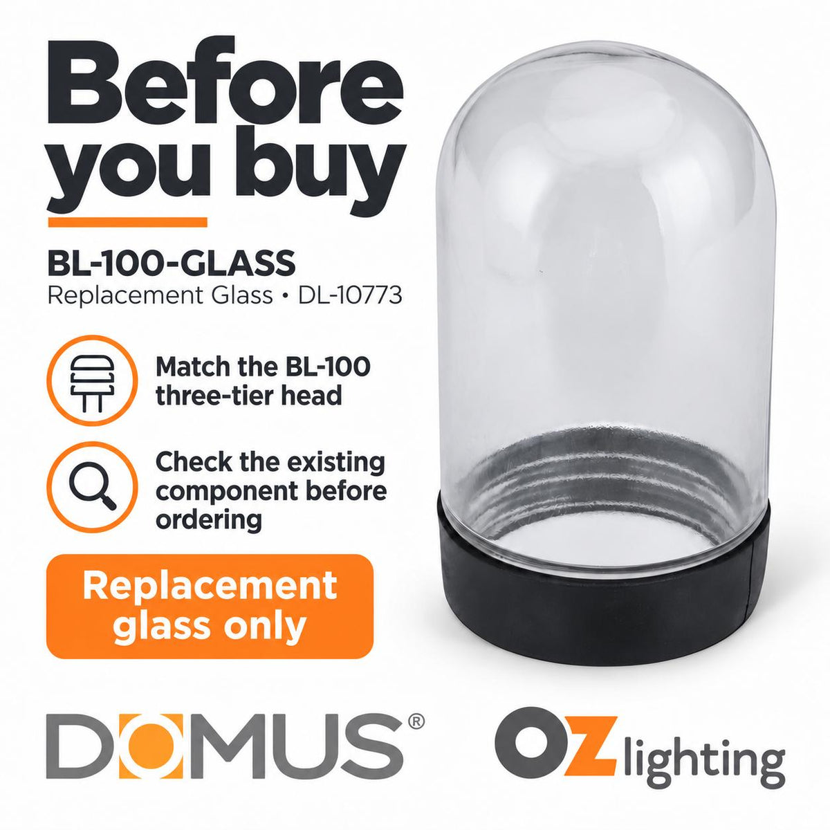 Domus BL-100-GLASS Spare Glass Accessory - for BL-100 Three Tier Bollard Head-Domus Lighting-Ozlighting.com.au