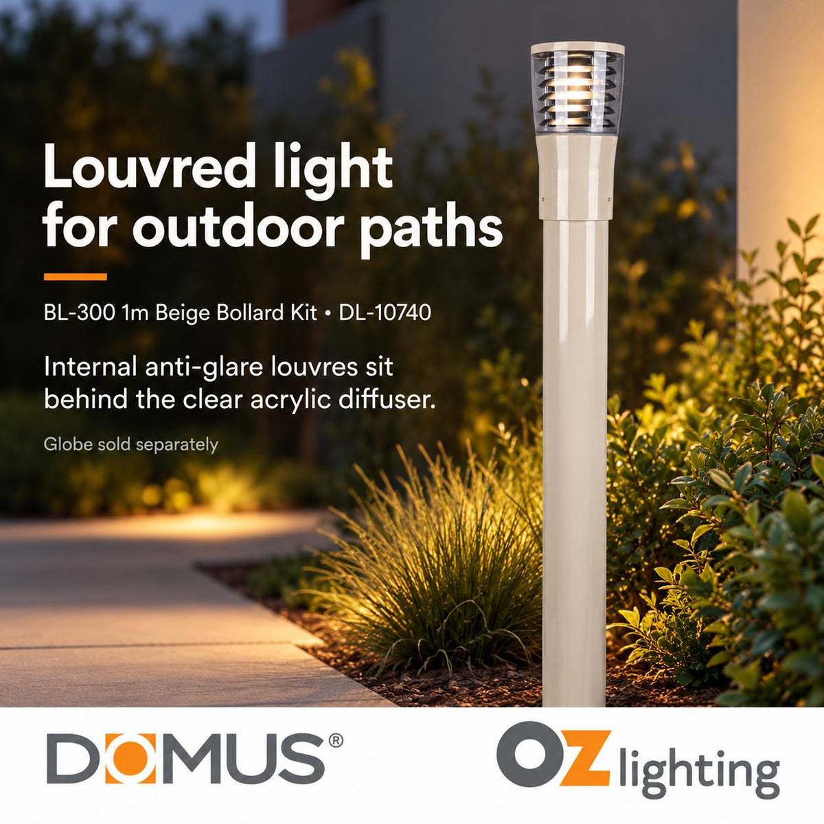 Domus BL-300-1M-KIT Bollard Head Kit - 1m, Conical, Louvred-Domus Lighting-Ozlighting.com.au