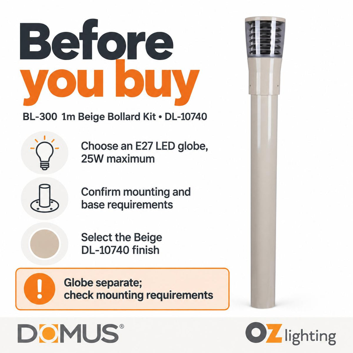 Domus BL-300-1M-KIT Bollard Head Kit - 1m, Conical, Louvred-Domus Lighting-Ozlighting.com.au