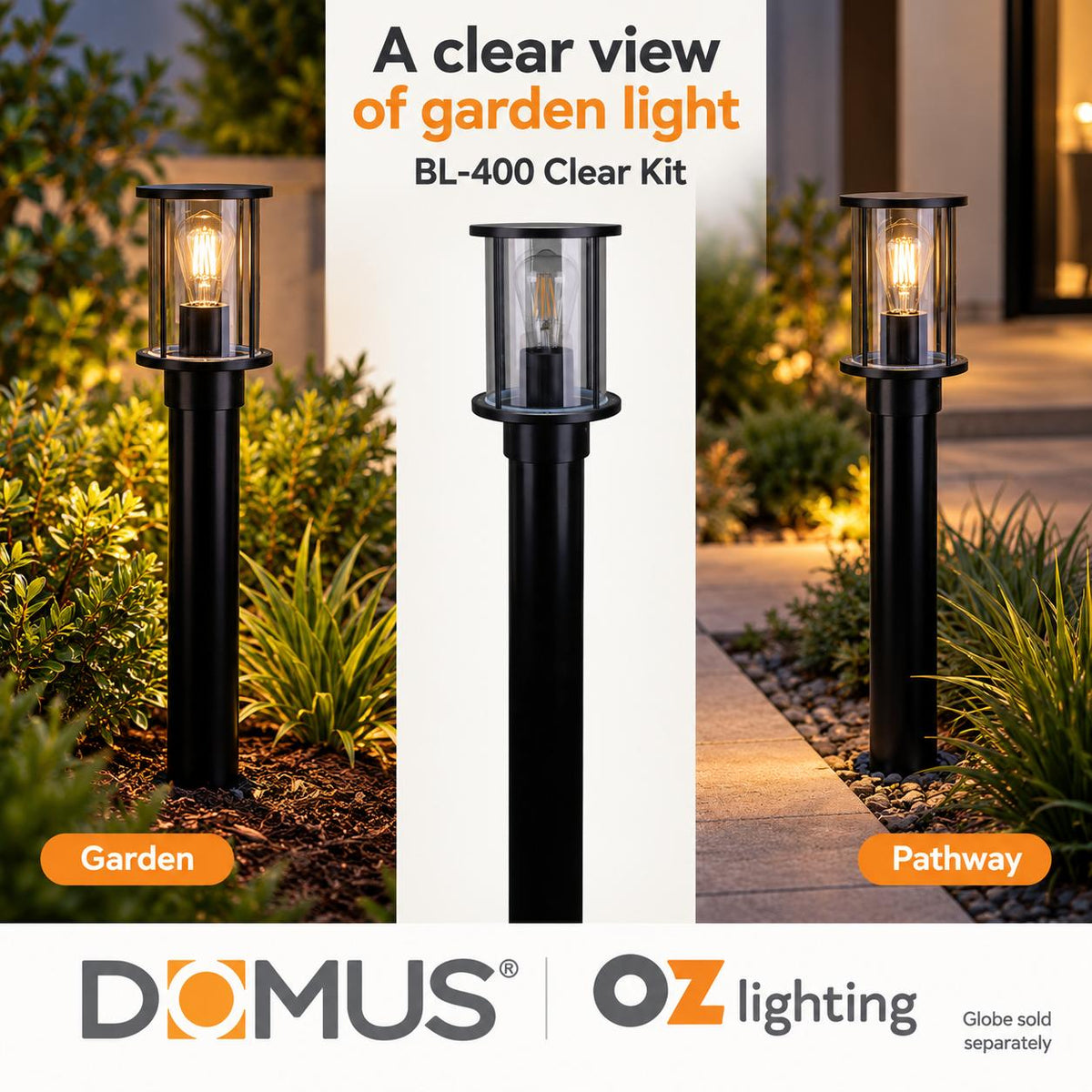 Domus BL-400-1M-KIT Bollard Head Kit - 1m, Cylindrical, Black-Domus Lighting-Ozlighting.com.au
