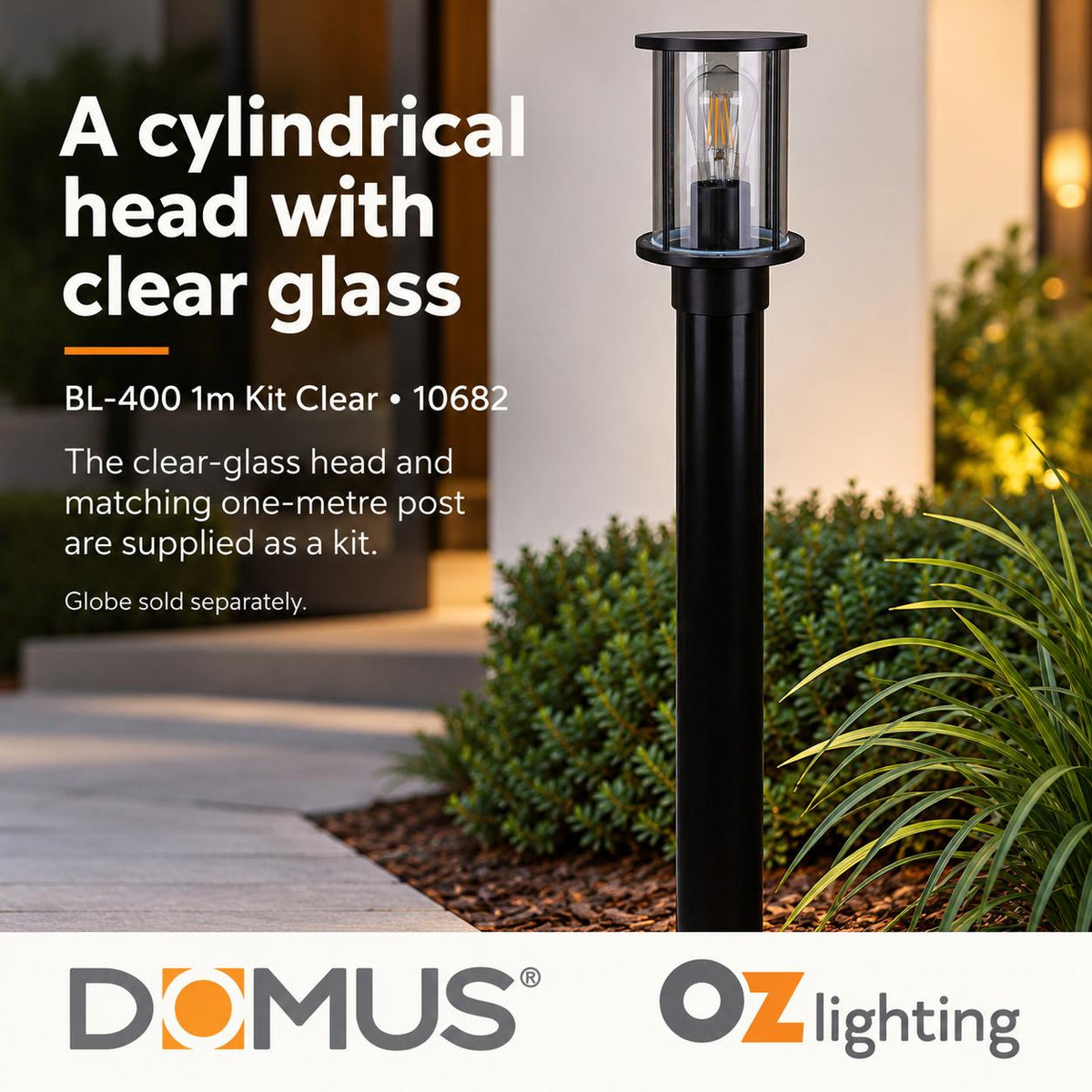 Domus BL-400-1M-KIT Bollard Head Kit - 1m, Cylindrical, Black-Domus Lighting-Ozlighting.com.au