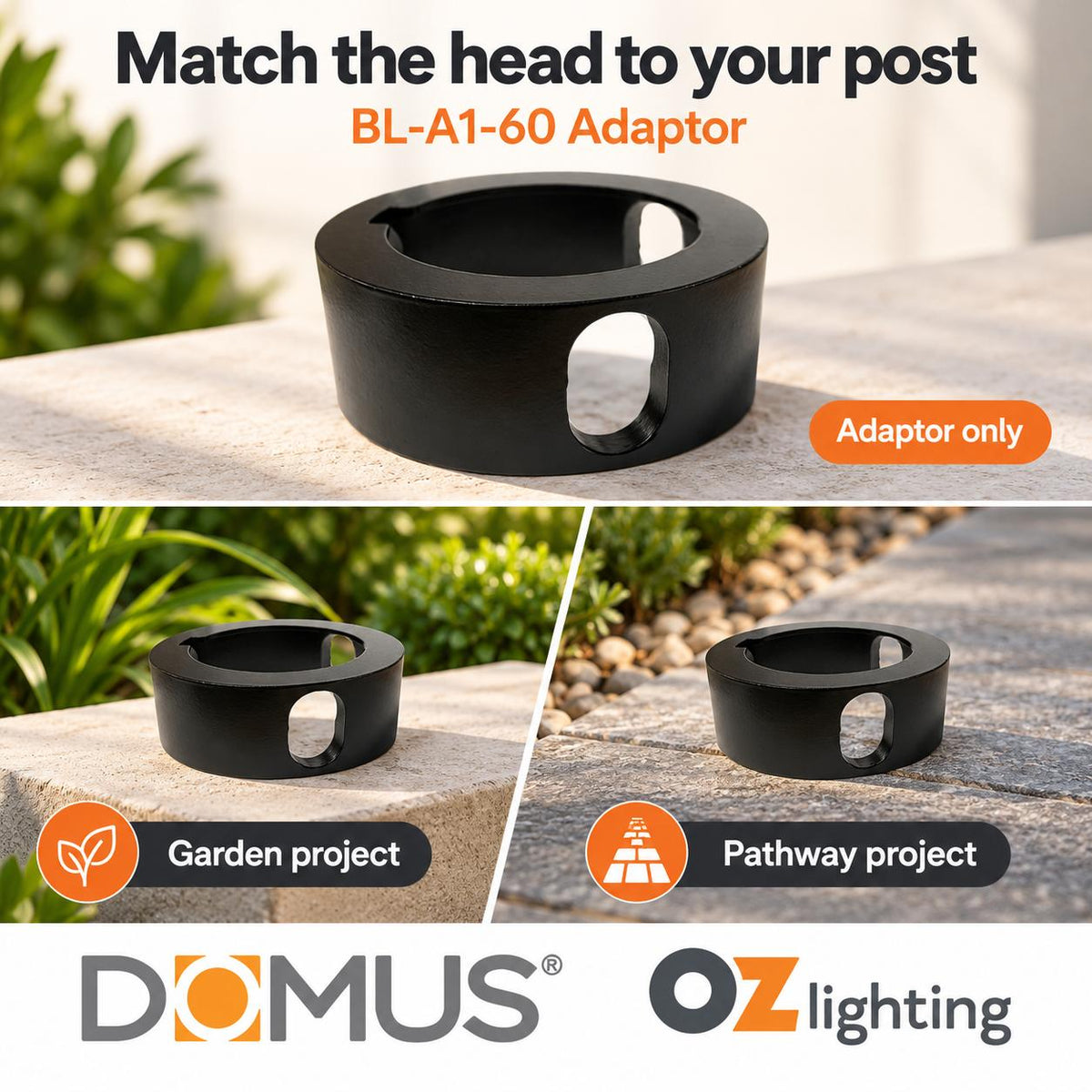 Domus BL-A1-60 Adaptor - 60mm, Accessory for BL-100 Series Bollard Head-Domus Lighting-Ozlighting.com.au