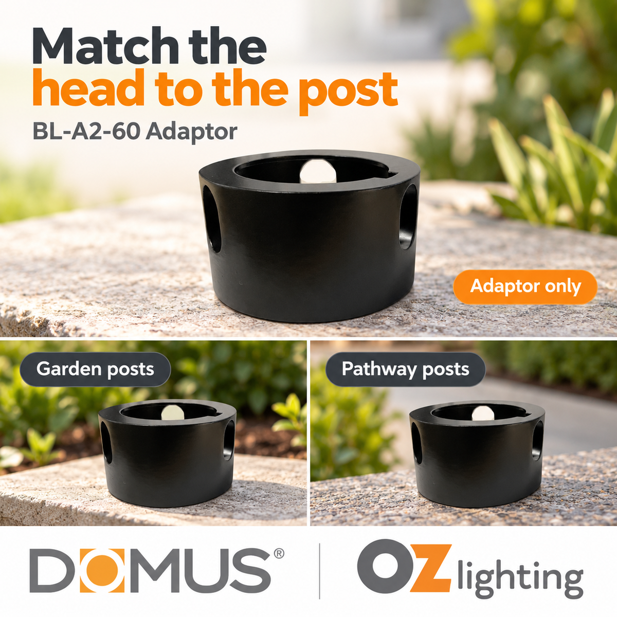 Domus BL-A2-60 Adaptor - 60mm, Accessory for BL-200/300/400 Series Bollard Head-Domus Lighting-Ozlighting.com.au
