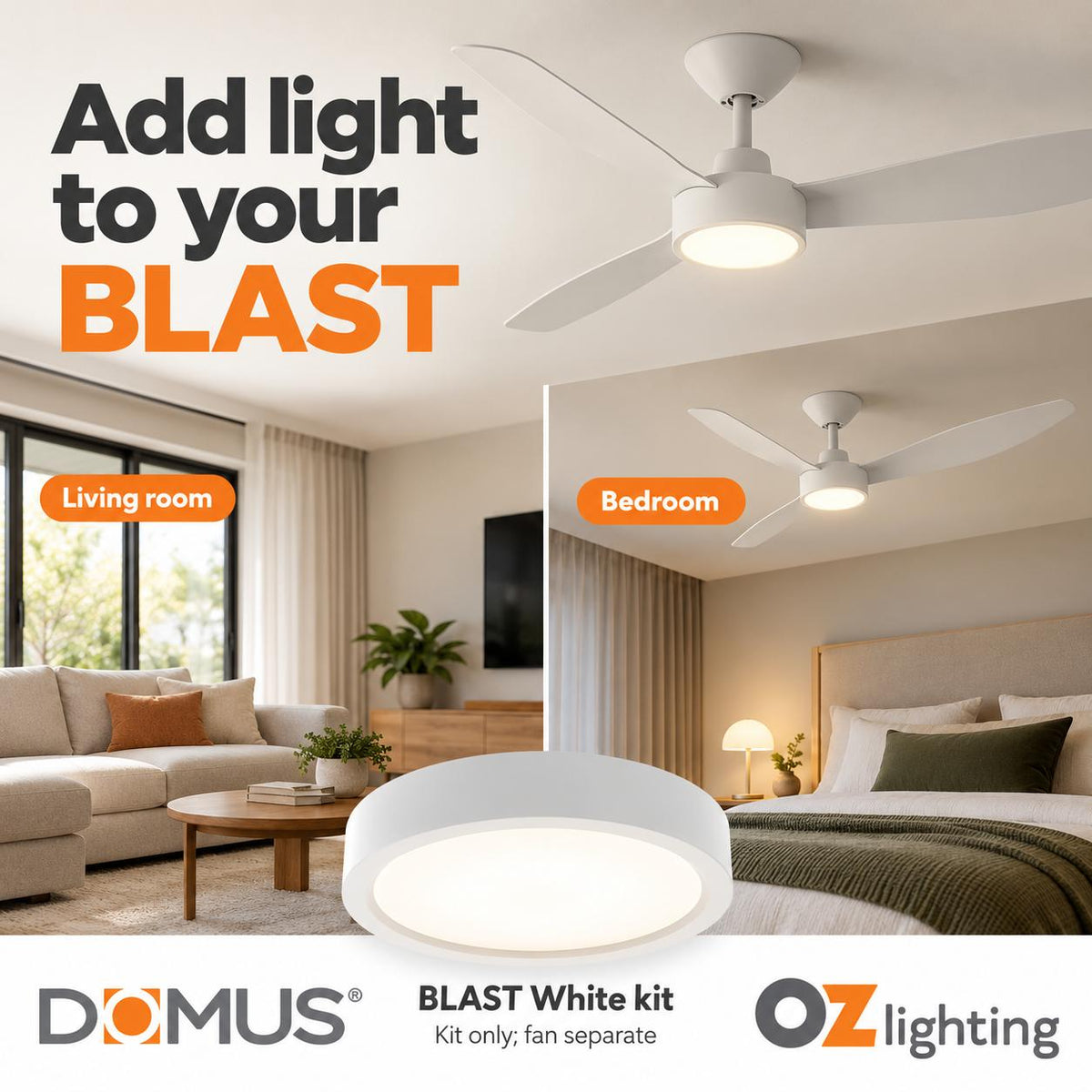 Domus BLAST-LIGHT-KIT Optional LED Light Kit - 18W, Tri-Colour, to suit Blast Series Ceiling Fan-Domus Lighting-Ozlighting.com.au