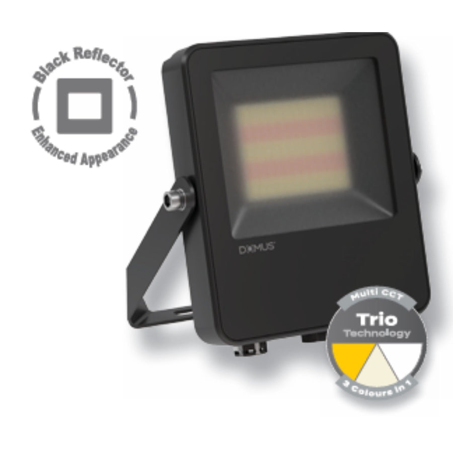 Domus BLAZE PRO-BK - 50/100W LED Tri-Colour Black Reflector Floodlight-Domus Lighting-Ozlighting.com.au