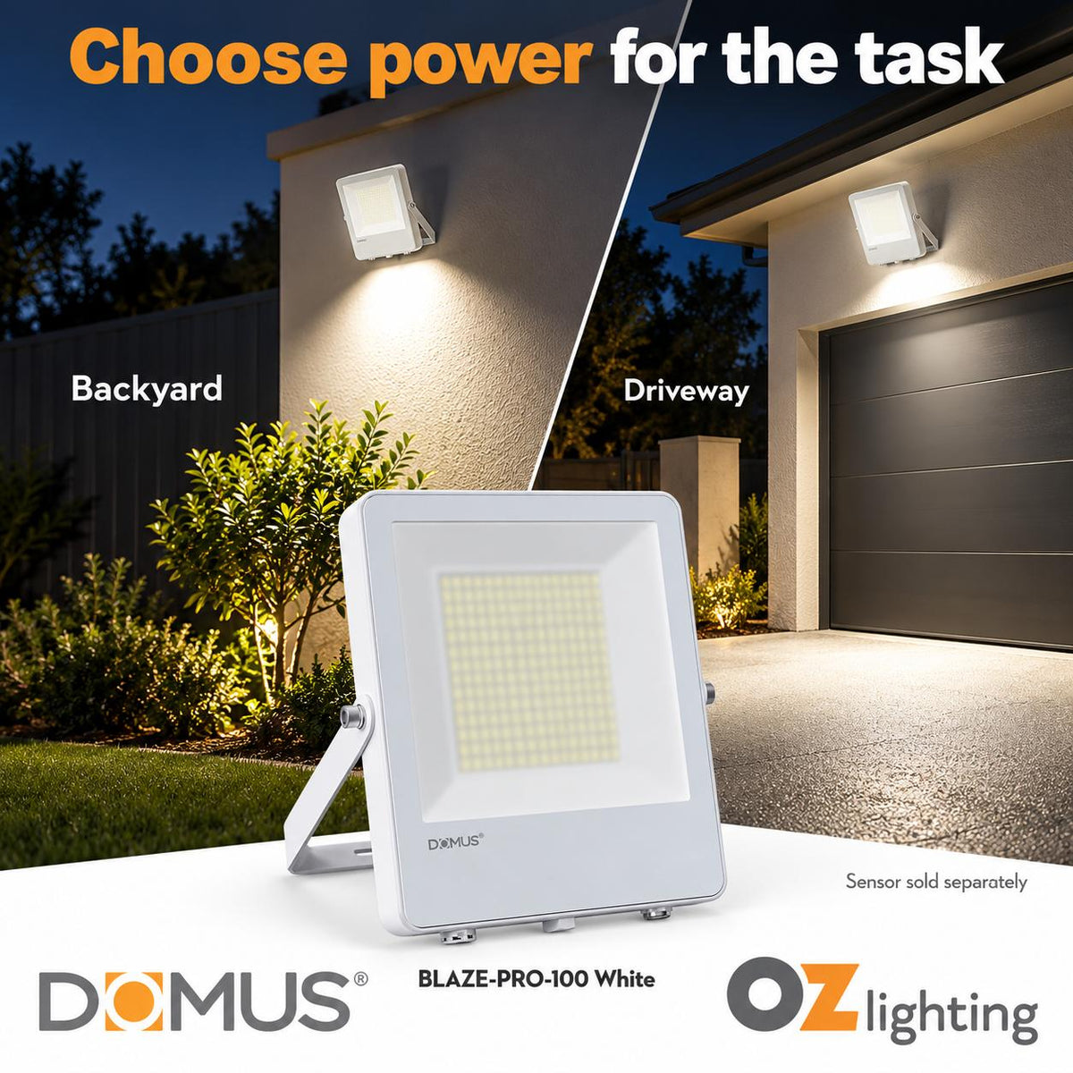 Domus BLAZE PRO LED Floodlight - 50W/100W/200W, 240V, Tri-Colour, White-Domus Lighting-Ozlighting.com.au