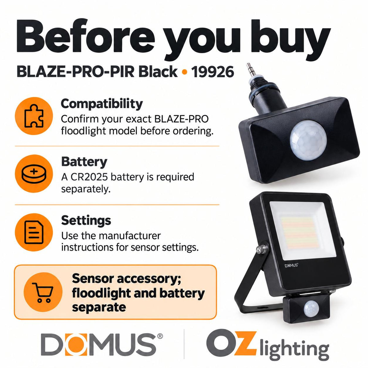 Domus BLAZE-PRO-PIR PIR Plug - & Play Sensor to suit Domus BLAZE-PRO Series-Domus Lighting-Ozlighting.com.au