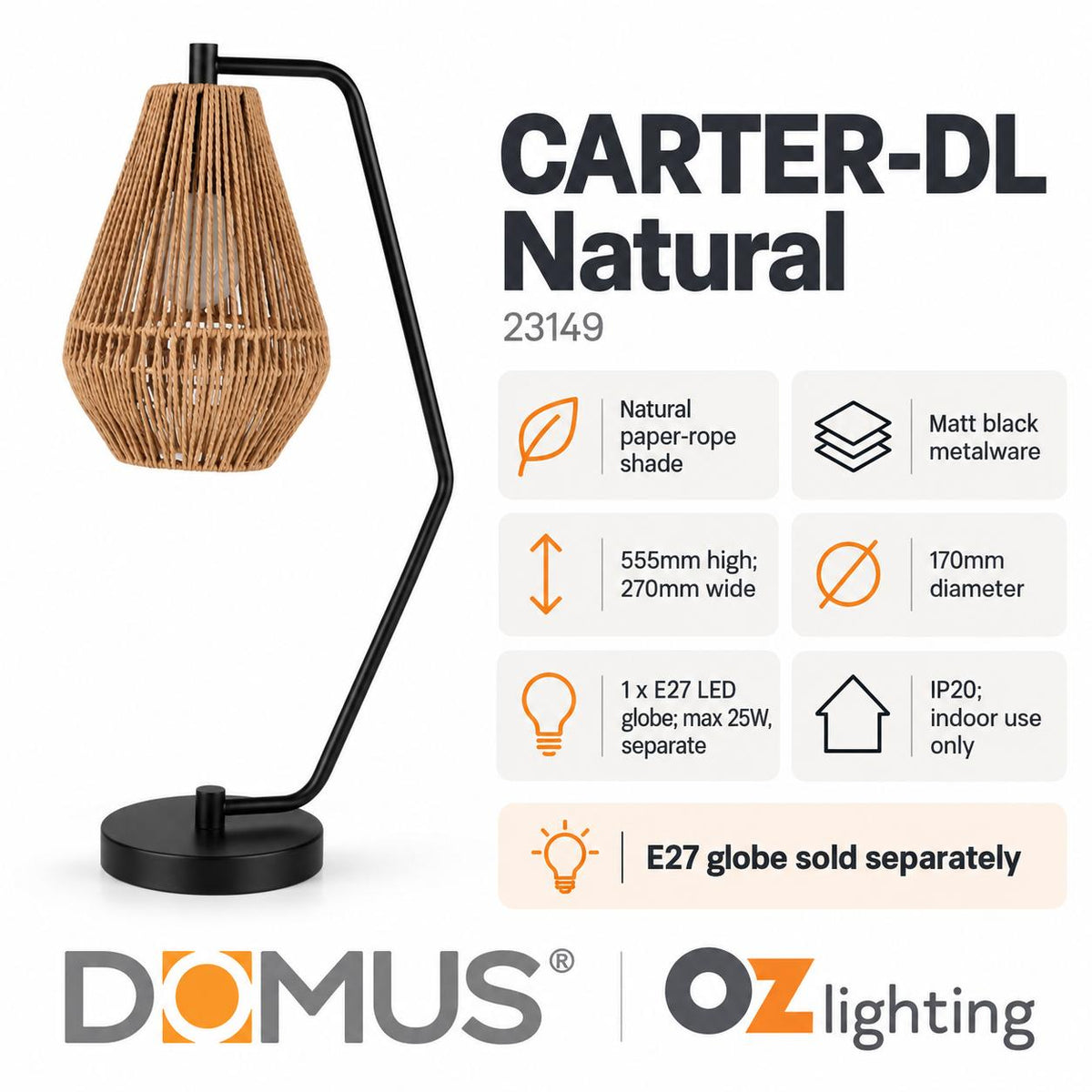 Domus CARTER-DL Paper Rope Desk Lamp-Domus Lighting-Ozlighting.com.au