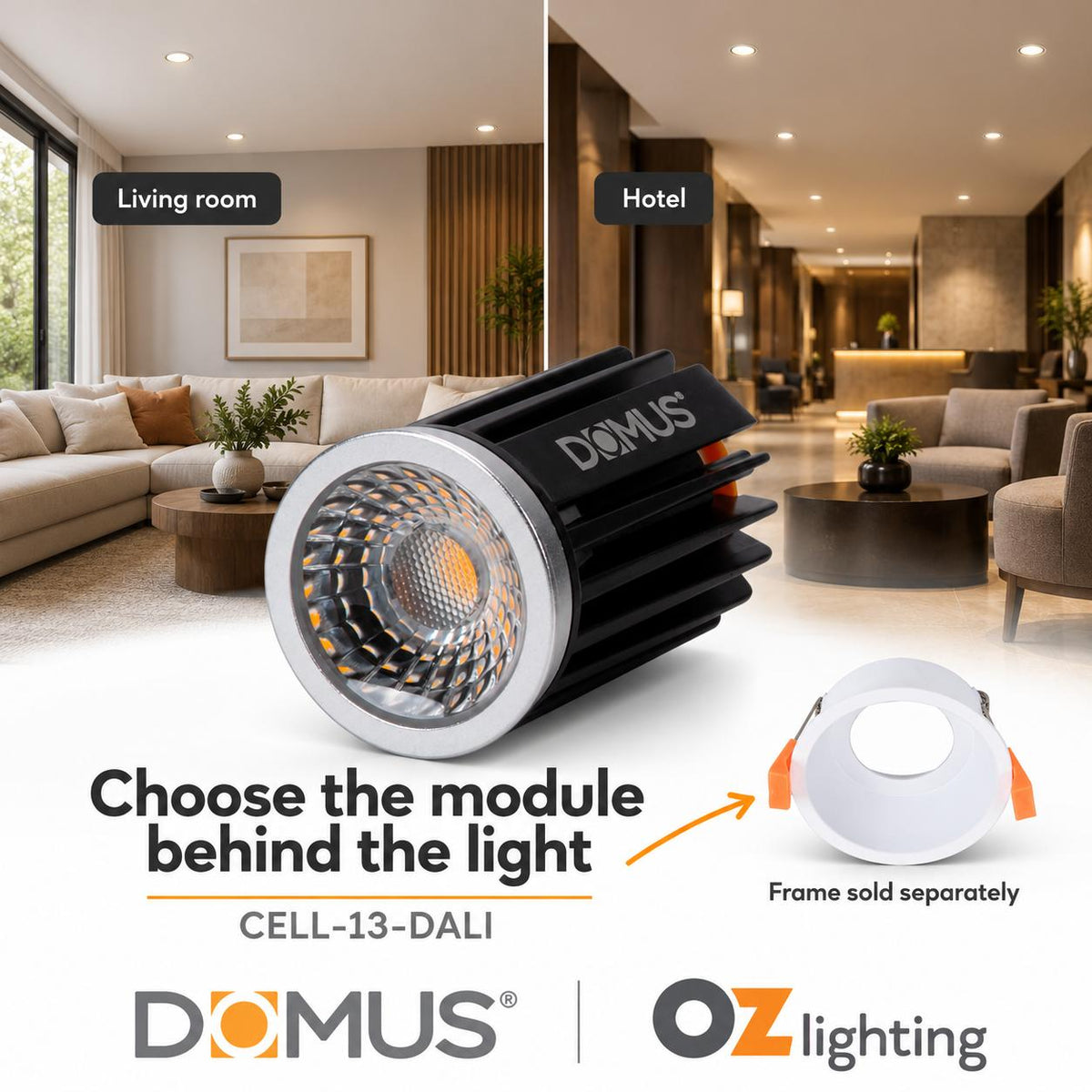 Domus CELL-13-DALI LED Downlight Module - 13W, 5-CCT, Colour Switchable, DALI Dimmable, IP44-Domus Lighting-Ozlighting.com.au