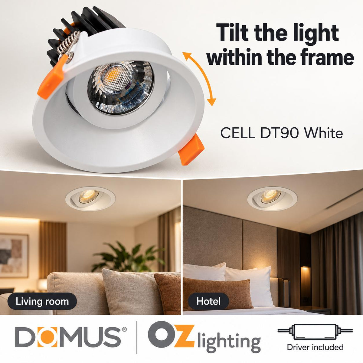 Domus CELL-9-5CCT-DT90 LED Downlight - 9W, 5-CCT, Dimmable, Deepset-Domus Lighting-Ozlighting.com.au
