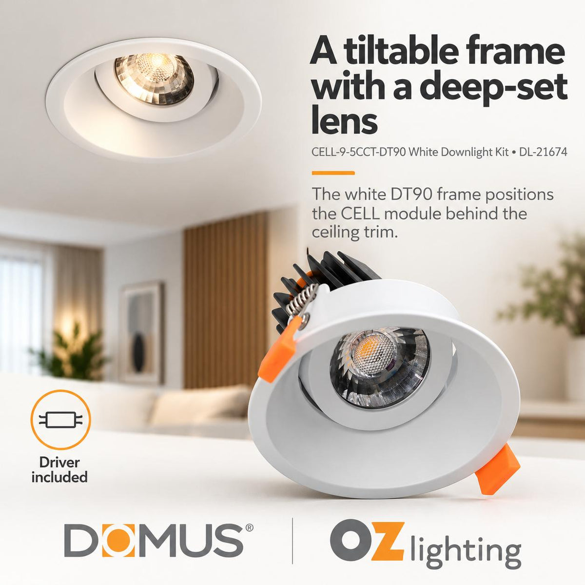 Domus CELL-9-5CCT-DT90 LED Downlight - 9W, 5-CCT, Dimmable, Deepset-Domus Lighting-Ozlighting.com.au
