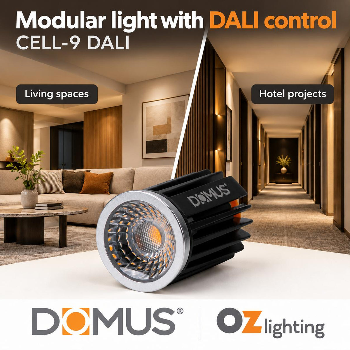 Domus CELL-9-DALI LED Downlight Module - 9W, 5-CCT, Colour Switchable, DALI Dimmable, IP44-Domus Lighting-Ozlighting.com.au