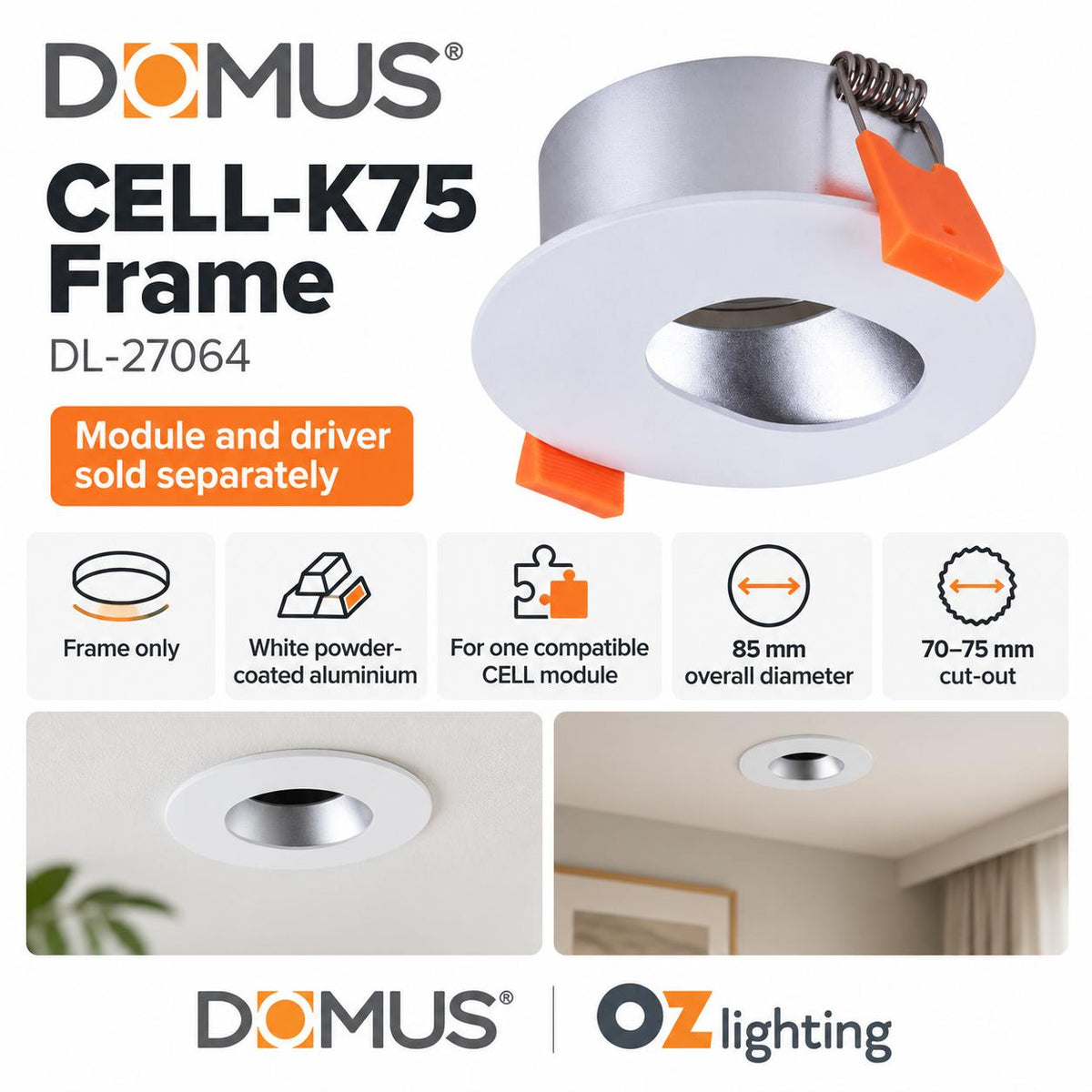 Domus CELL-K75 Mini Keyhole K75 Downlight Frame - to suit CELL Downlight Module Series-Domus Lighting-Ozlighting.com.au