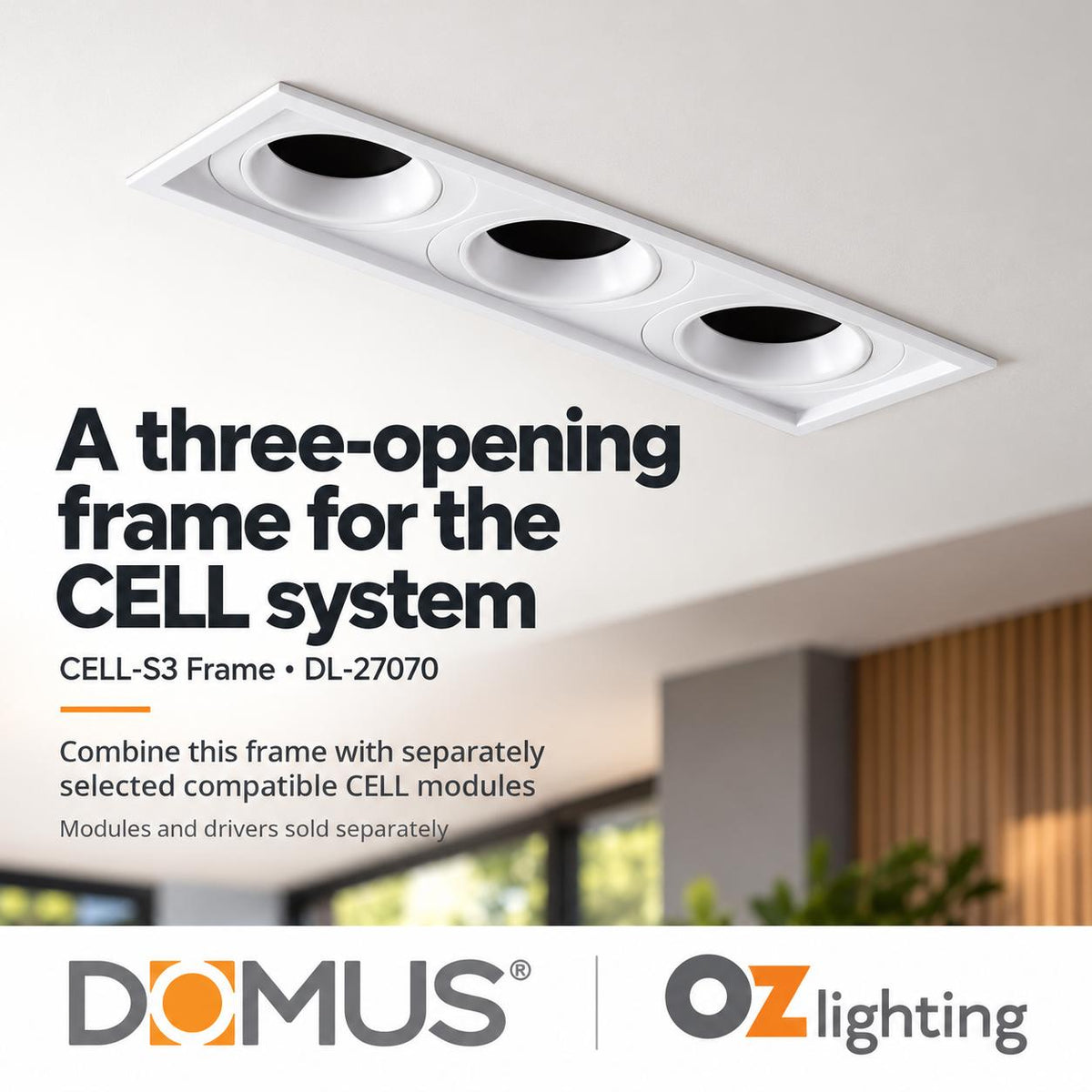 Domus CELL-S3 3 Light Slotter S3 Downlight Frame - to suit CELL Downlight Module Series-Domus Lighting-Ozlighting.com.au