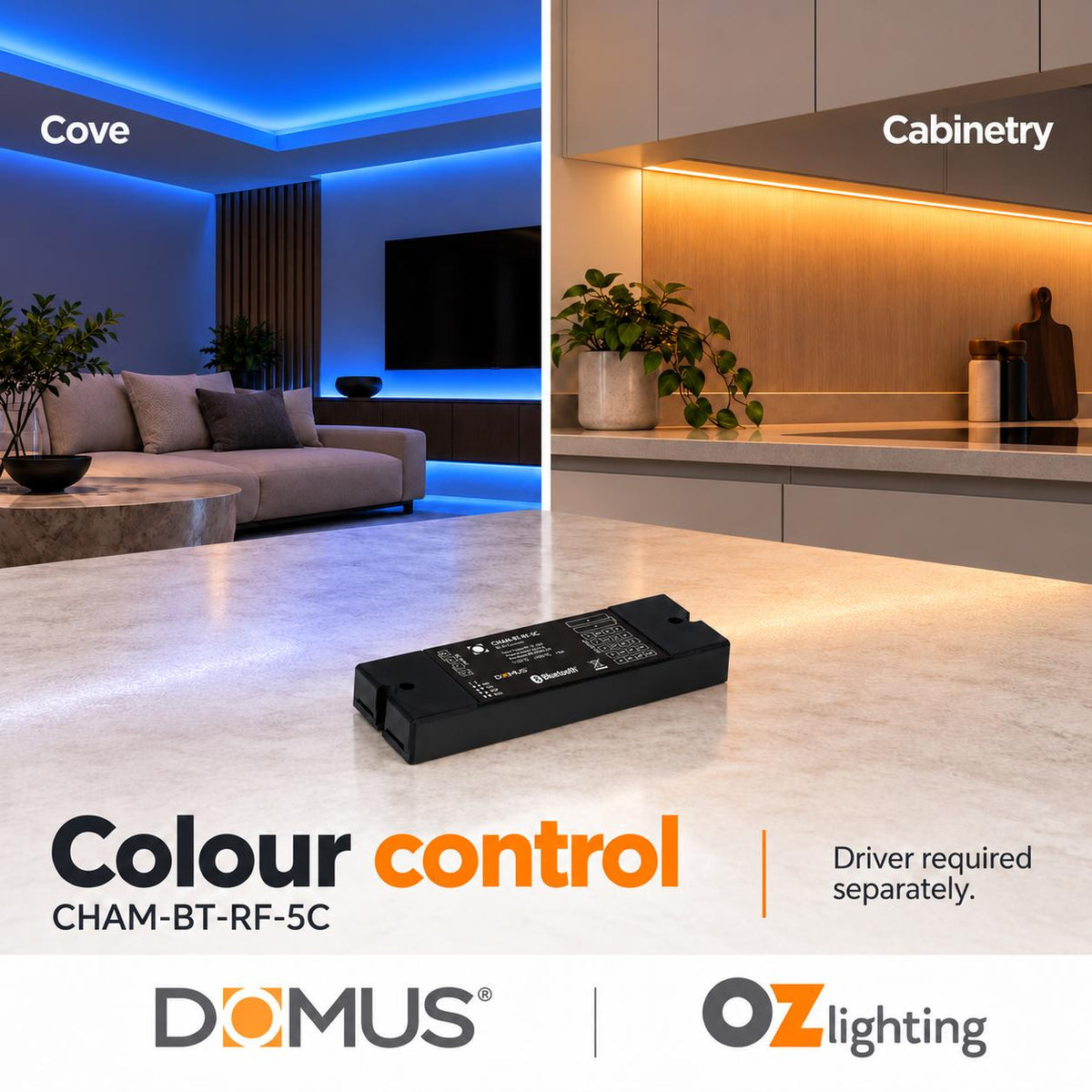 Domus CHAM-BT-RF-5C Controller - Master LED Universal 5 Channel Smart RF and Bluetooth RGB/RGBW/TW/Single Colour - DRIVER REQUIRED-Domus Lighting-Ozlighting.com.au