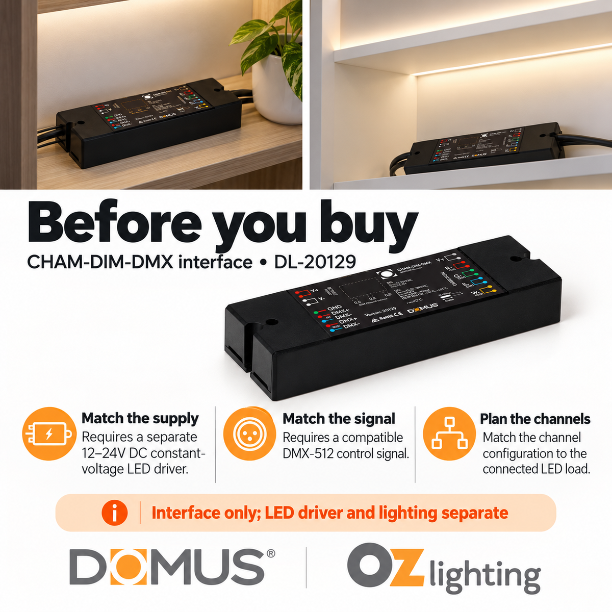 Domus CHAM-DIM-DMX Master LED Universal 4 Channel - RGB/RGBW and Single Colour DMX Interface - DRIVER REQUIRED-Domus Lighting-Ozlighting.com.au