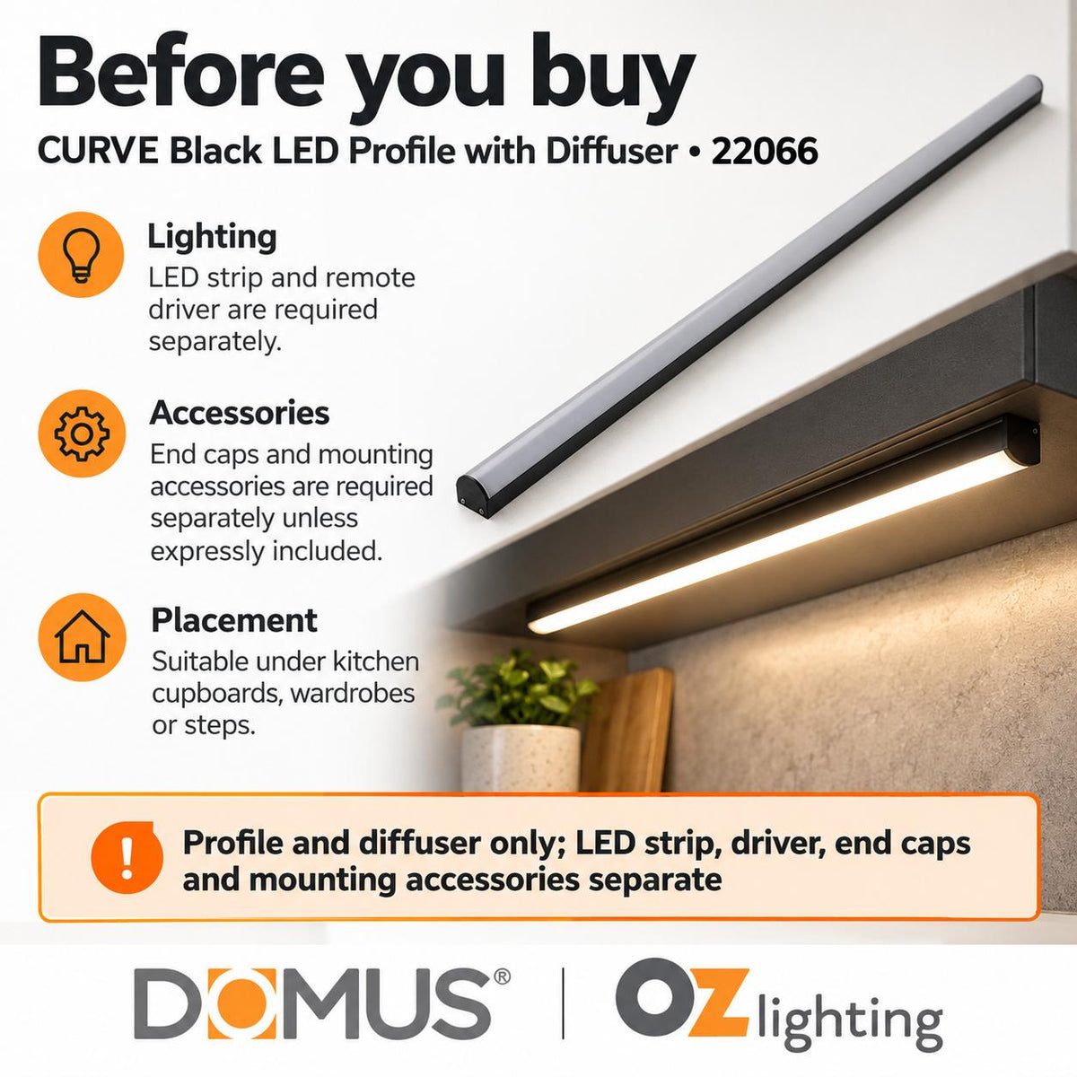 Domus CURVE Aluminium LED Mounting Profile - with Diffuser, Round, Surface Mounted-Domus Lighting-Ozlighting.com.au