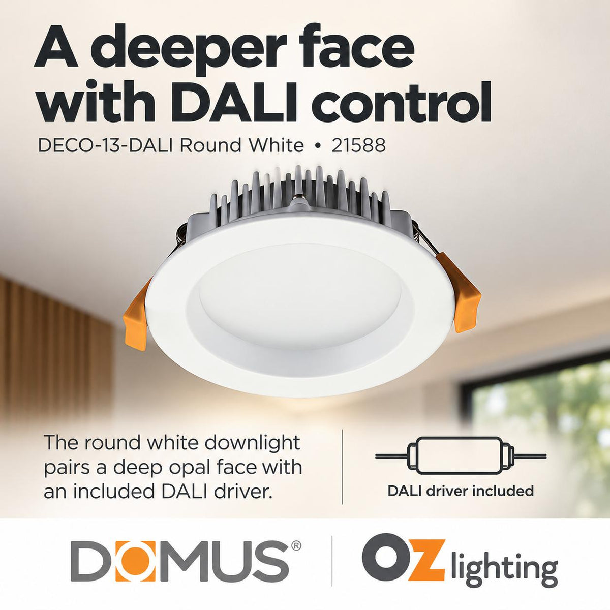 Domus DECO-13-DALI LED Downlight - 13W, DALI Dimmable, IP44, Round, Square, Deep Face-Domus Lighting-Ozlighting.com.au