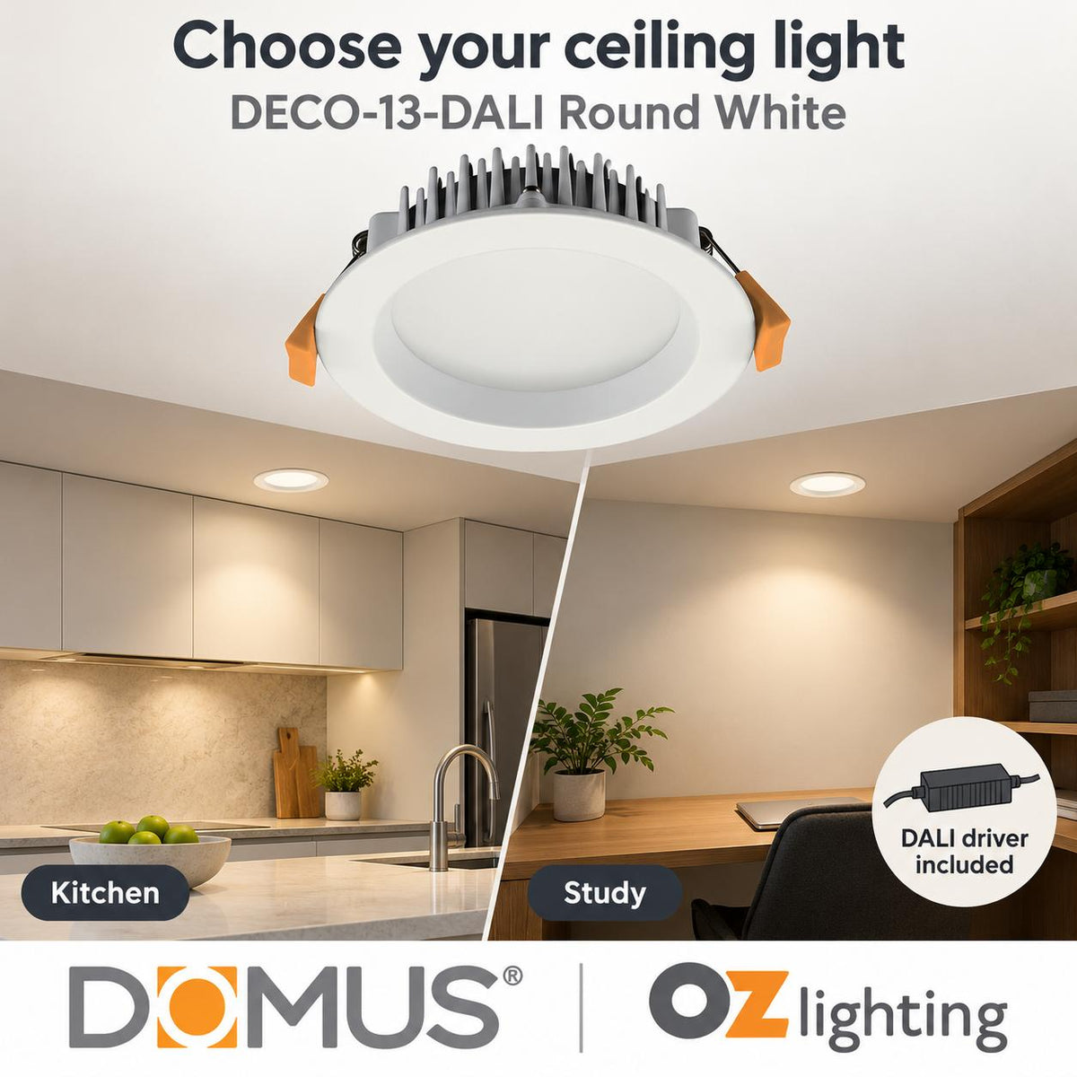 Domus DECO-13-DALI LED Downlight - 13W, DALI Dimmable, IP44, Round, Square, Deep Face-Domus Lighting-Ozlighting.com.au