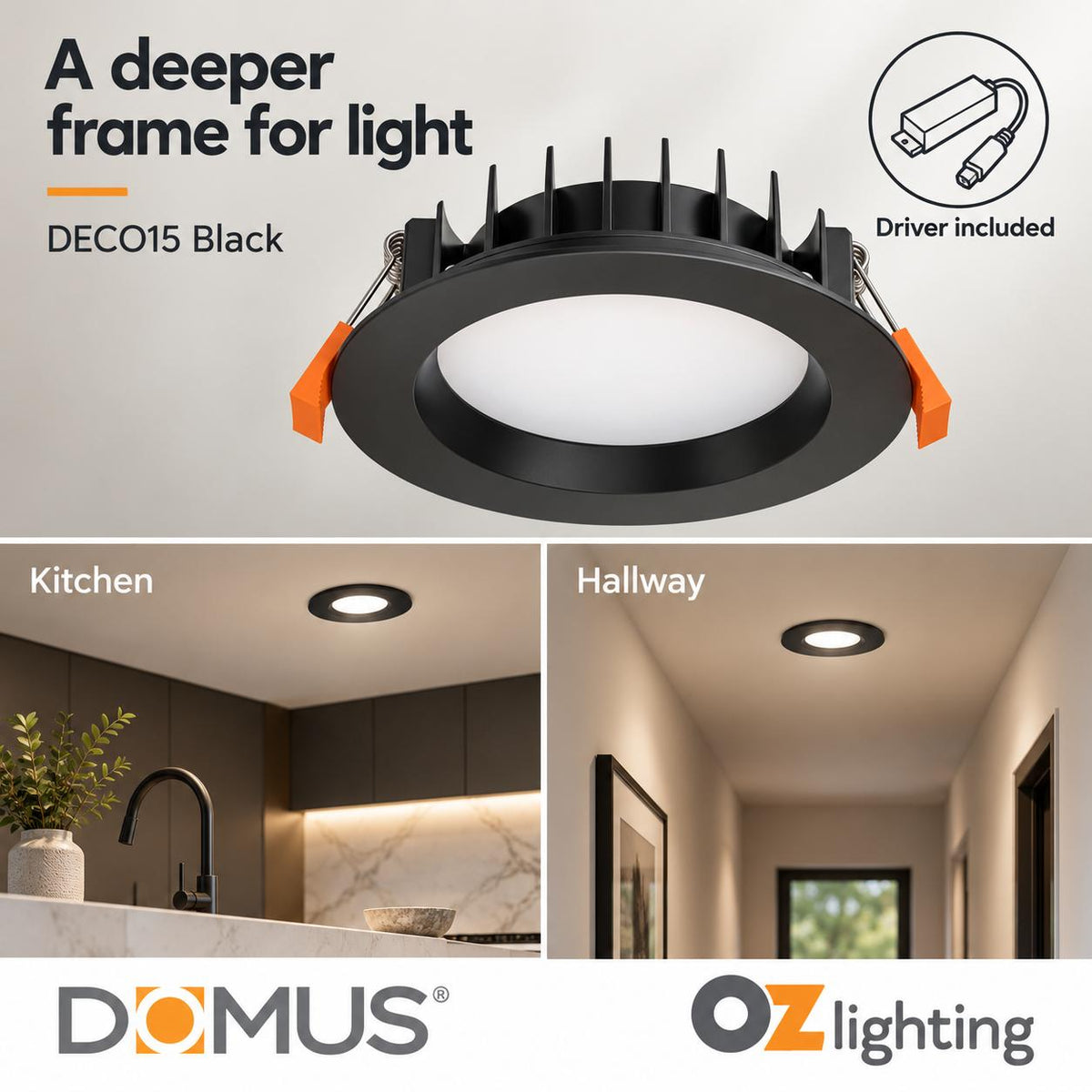 Domus DECO-15 LED Downlight - 15W, Tri-Colour, Dimmable, Round, Deepset-Domus Lighting-Ozlighting.com.au
