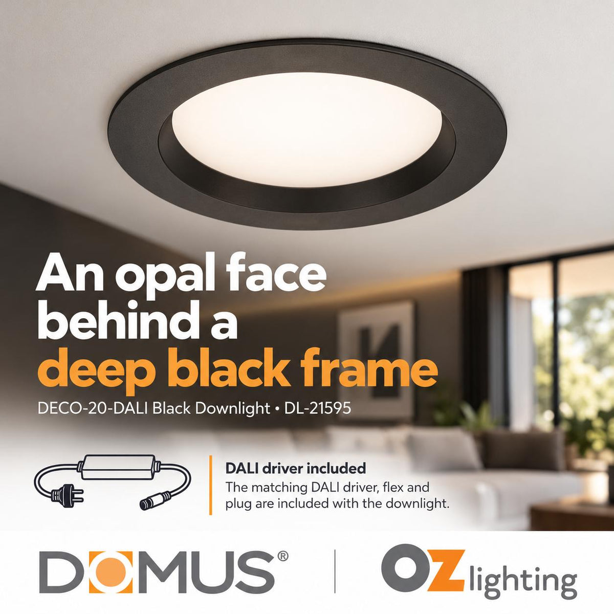 Domus DECO-20-DALI LED Downlight - 20W, Tri-Colour, DALI Dimmable, IP44, Round, Deep Face-Domus Lighting-Ozlighting.com.au