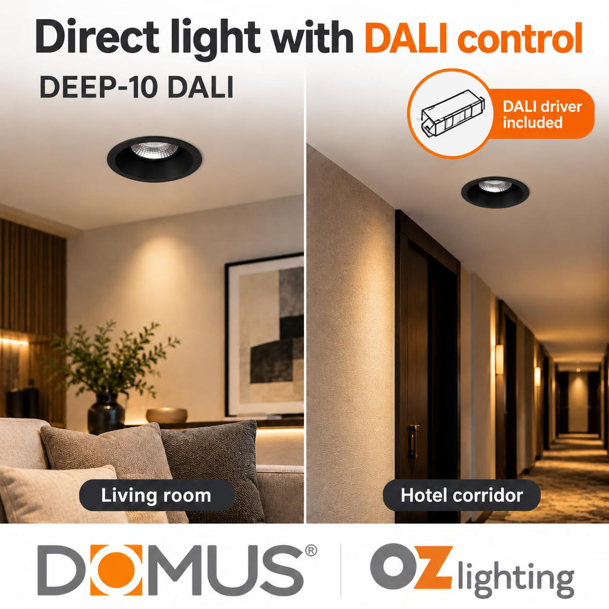 Domus DEEP-10-TRIO-DALI LED Downlight - 10W, Tri-Colour, DALI Dimmable, IP44, Deepset-Domus Lighting-Ozlighting.com.au