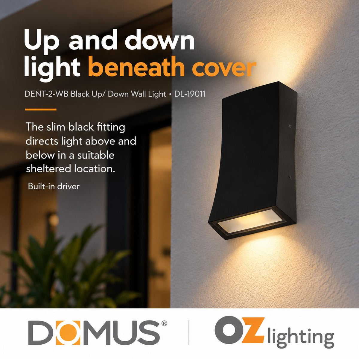 Domus DENT-2-WB LED Up/Down Wall Light - 2X6W, Tri-Colour, IP54-Domus Lighting-Ozlighting.com.au