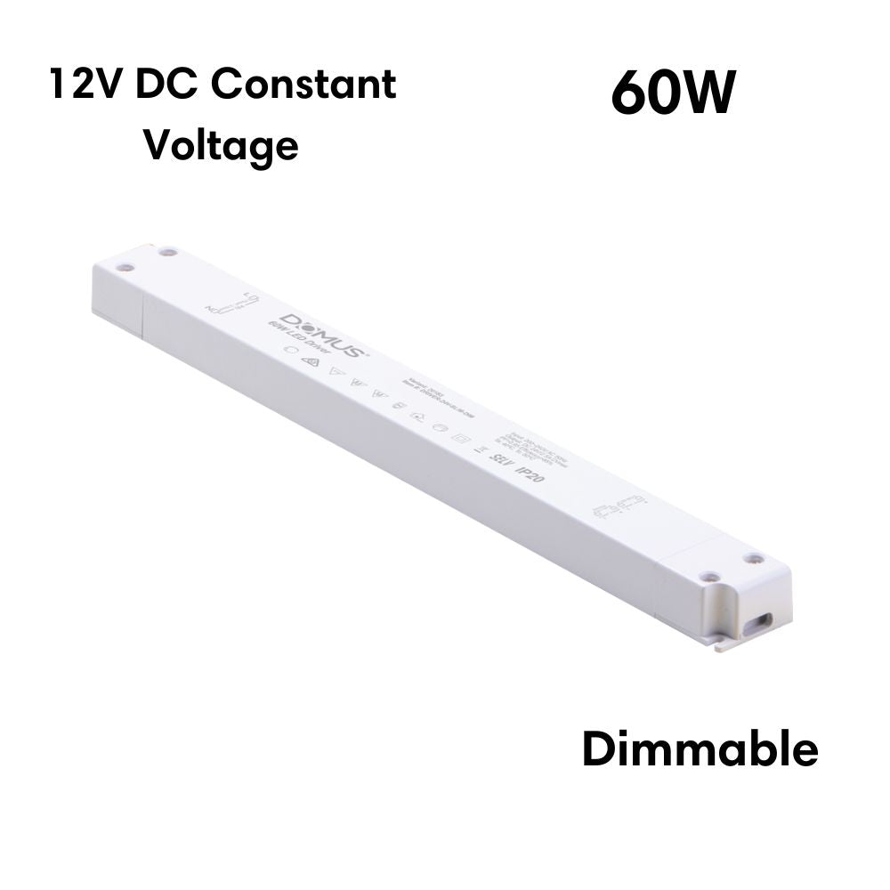 Domus DRIVER-12V-SLIM-DIM - 30W/60W/100W 12V DC Constant Voltage 5-In-1 Dimmable Slim Linear Indoor LED Driver-Domus Lighting-Ozlighting.com.au
