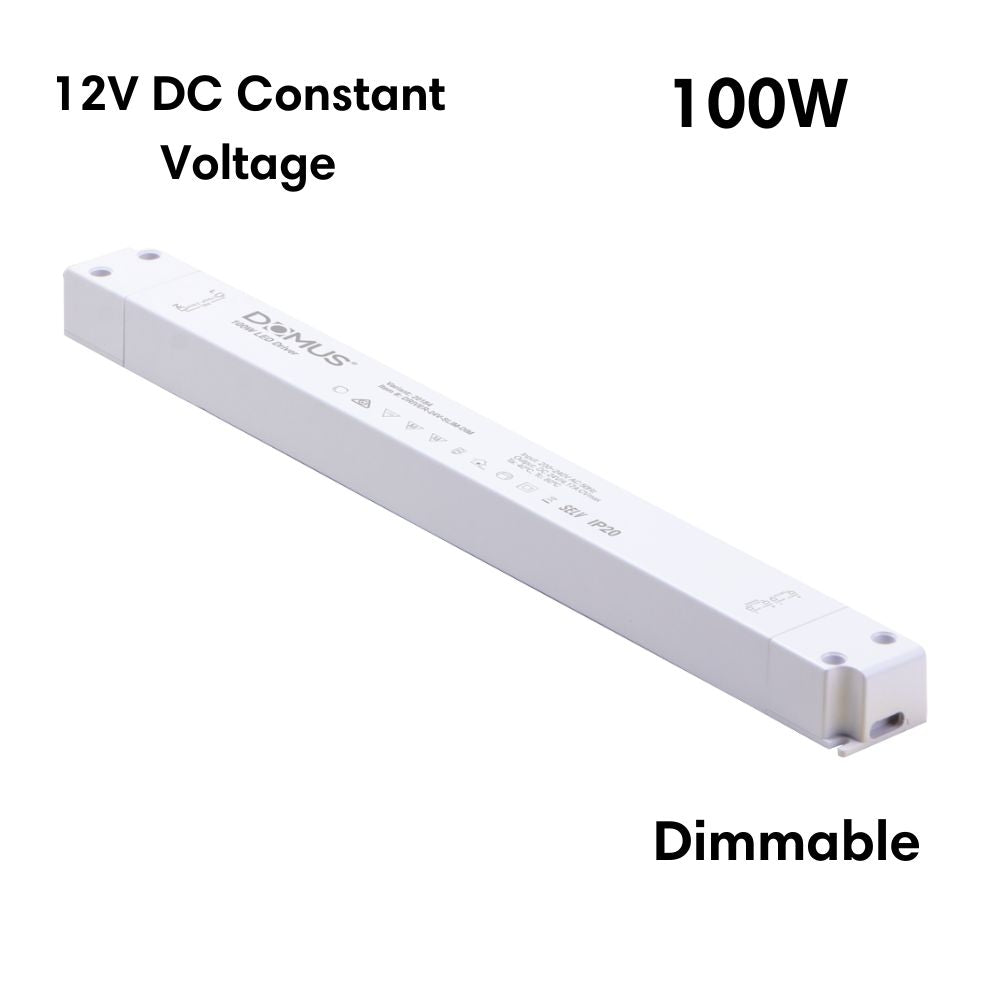 Domus DRIVER-12V-SLIM-DIM - 30W/60W/100W 12V DC Constant Voltage 5-In-1 Dimmable Slim Linear Indoor LED Driver-Domus Lighting-Ozlighting.com.au