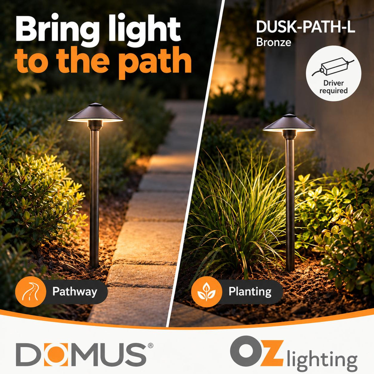 Domus DUSK-PATH-L 4W 12V DC LED Tri-Colour G4 Replaceable Outdoor Large Hooded Spike - Path Light IP65 Solid - DRIVER REQUIRED-Domus Lighting-Ozlighting.com.au