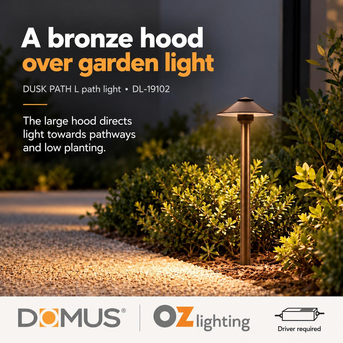 Domus DUSK-PATH-L 4W 12V DC LED Tri-Colour G4 Replaceable Outdoor Large Hooded Spike - Path Light IP65 Solid - DRIVER REQUIRED-Domus Lighting-Ozlighting.com.au