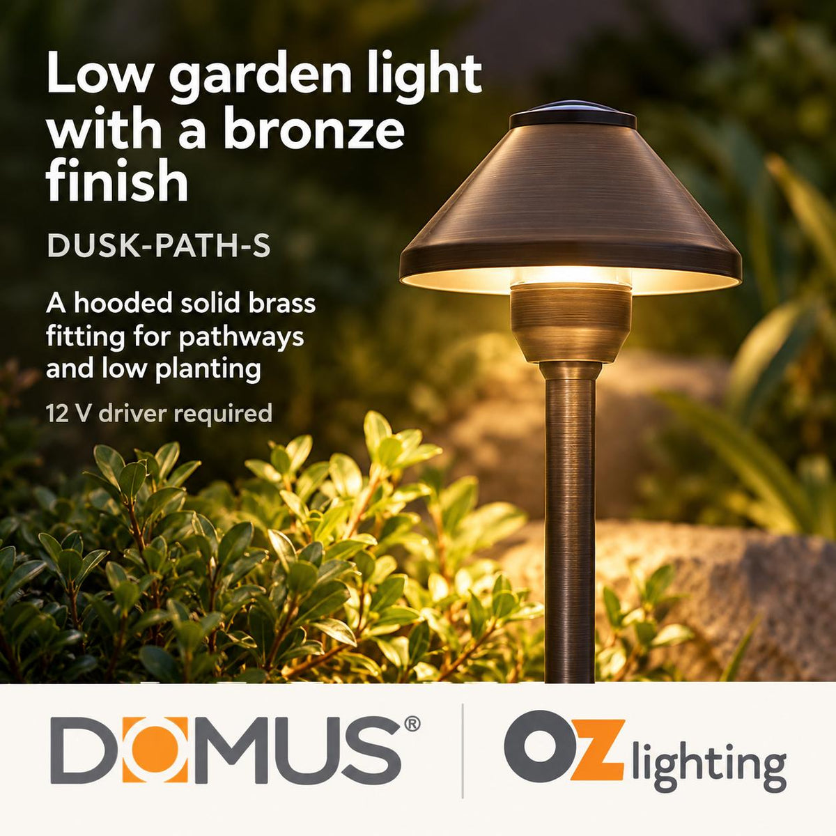 Domus DUSK-PATH-S 4W 12V DC LED Tri-Colour G4 Replaceable Outdoor Small Hooded Spike - Path Light IP65 Solid - DRIVER REQUIRED-Domus Lighting-Ozlighting.com.au