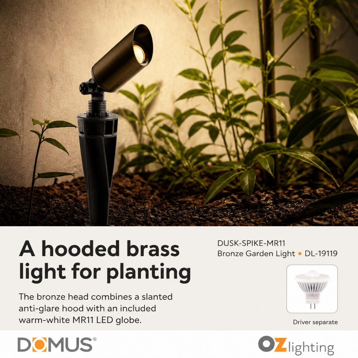 Domus DUSK-SPIKE-MR11 LED Garden Spike Light - 3W, 12V DC, IP65 - DRIVER REQUIRED-Domus Lighting-Ozlighting.com.au