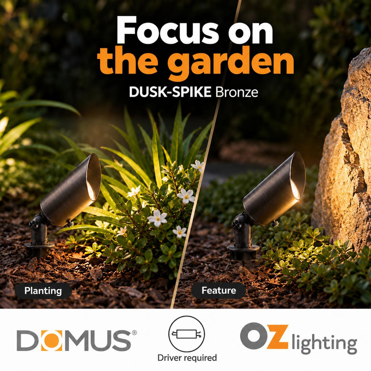 Domus DUSK-SPIKE-MR16 LED Garden Spike Light - 6W, 12V DC, MR16, Tri-Colour, IP65 - DRIVER REQUIRED-Domus Lighting-Ozlighting.com.au