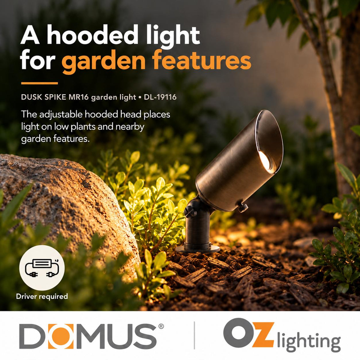 Domus DUSK-SPIKE-MR16 LED Garden Spike Light - 6W, 12V DC, MR16, Tri-Colour, IP65 - DRIVER REQUIRED-Domus Lighting-Ozlighting.com.au