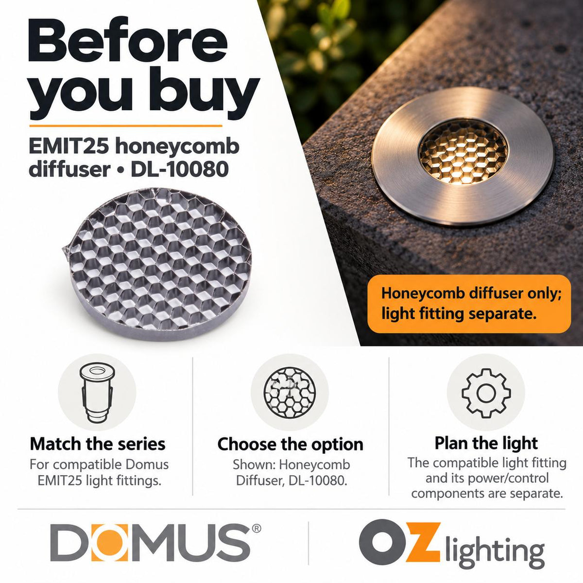 Domus EMIT-25-ACC Diffuser - & Lens Accessories to suit Domus EMIT-25 Series-Domus Lighting-Ozlighting.com.au