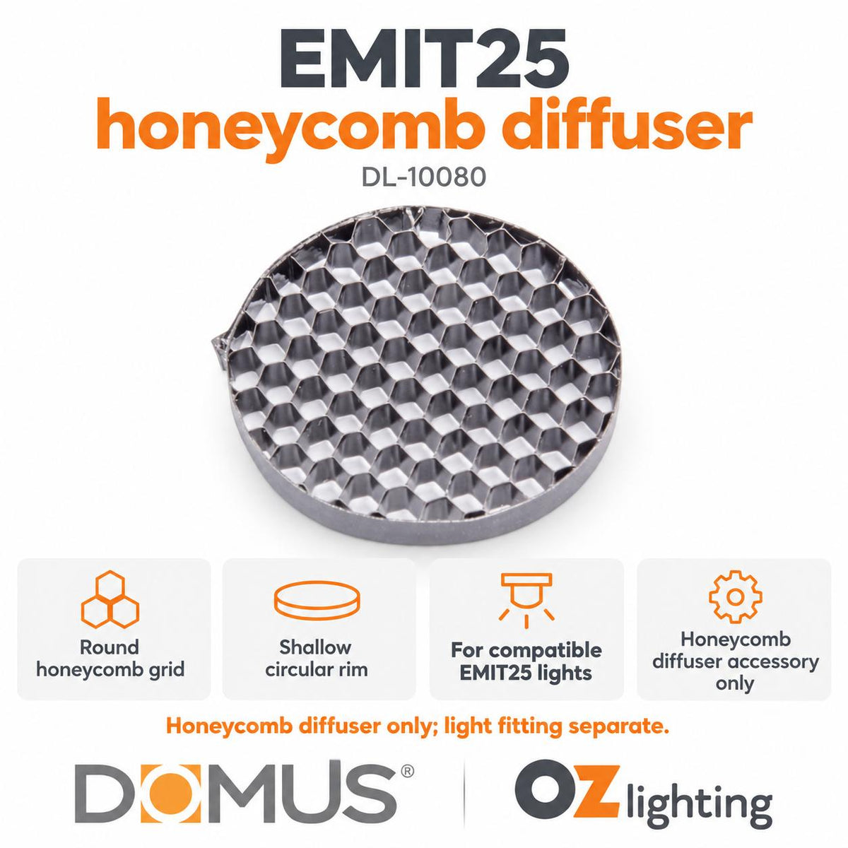 Domus EMIT-25-ACC Diffuser - & Lens Accessories to suit Domus EMIT-25 Series-Domus Lighting-Ozlighting.com.au