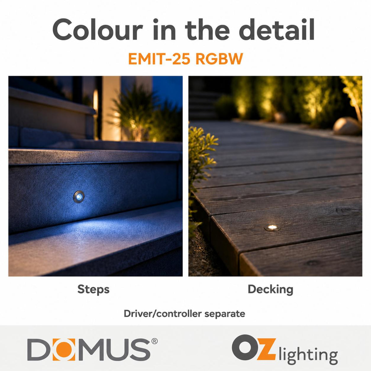 Domus EMIT-25-RGBW-AB RGBW Step & Inground Light - 25mm Antique Brass - DRIVER REQUIRED-Domus Lighting-Ozlighting.com.au