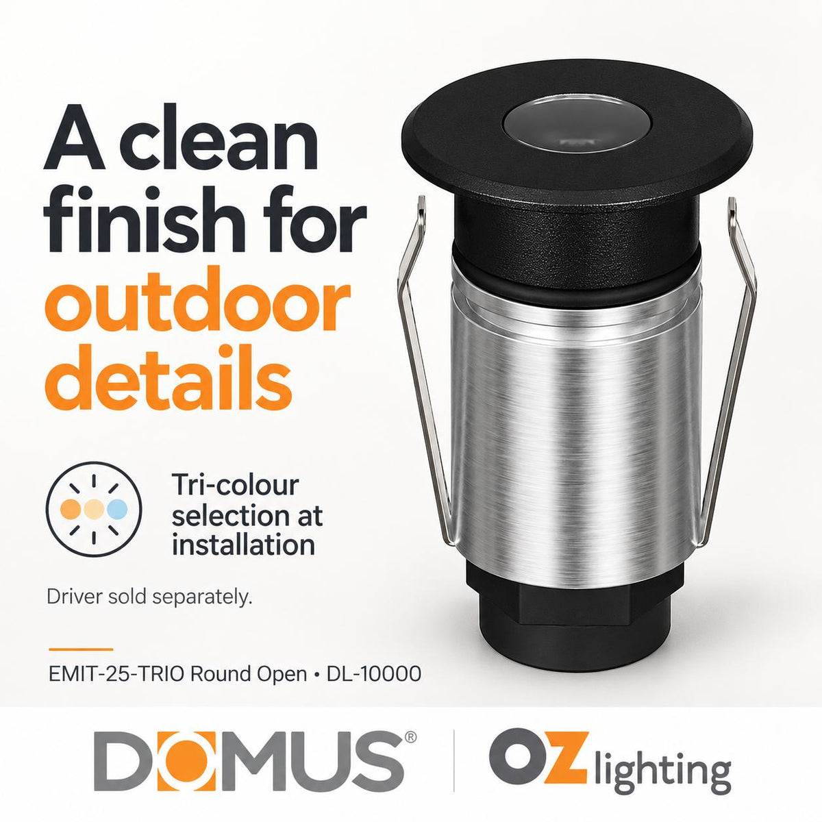 Domus EMIT-25-TRIO-BLK LED Inground Light - 1W, 12/24V DC, Tri-Colour, IP67, Recessed, 25mm, Black - DRIVER REQUIRED-Domus Lighting-Ozlighting.com.au
