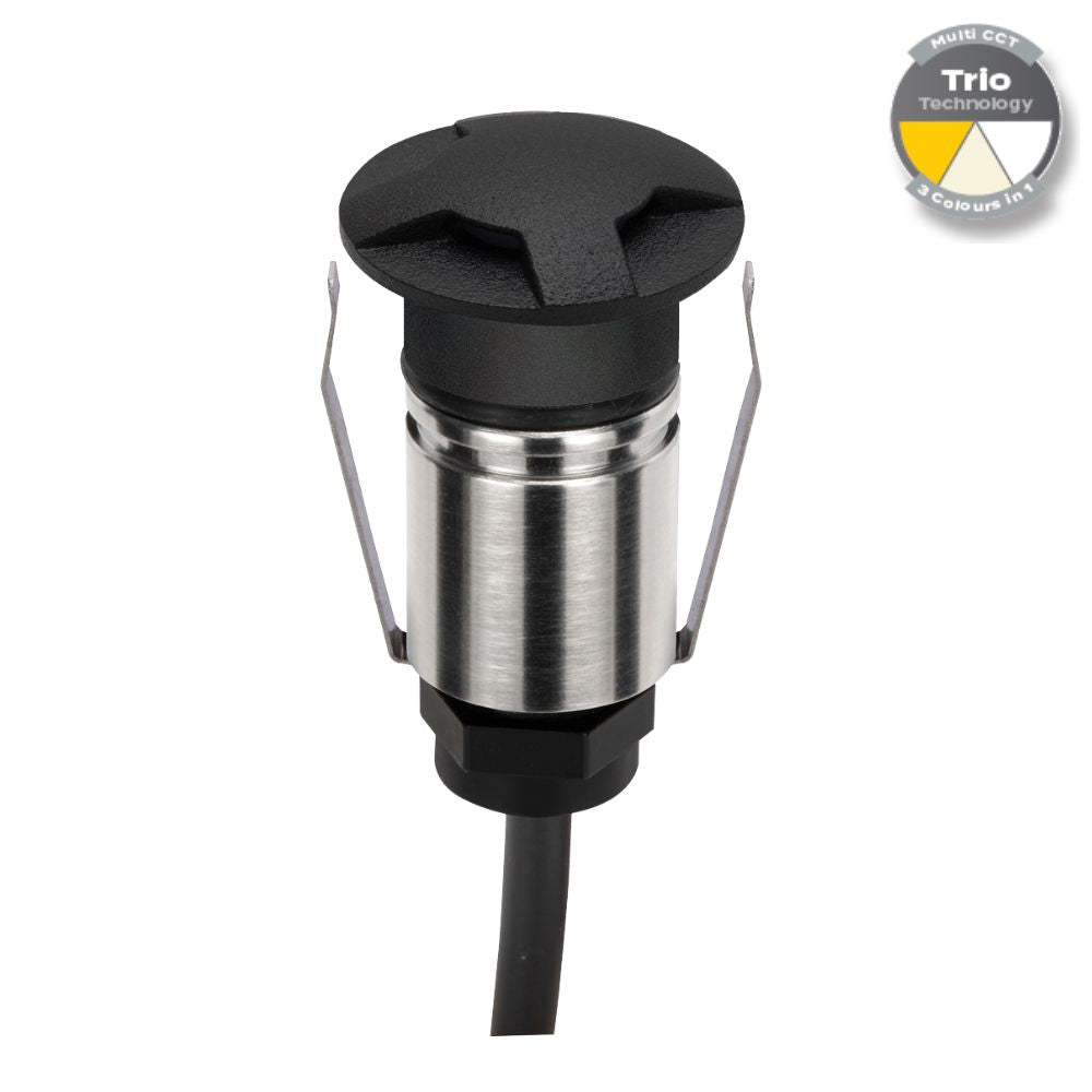 Domus EMIT-25-TRIO-BLK LED Inground Light - 1W, 12/24V DC, Tri-Colour, IP67, Recessed, 25mm, Black - DRIVER REQUIRED-Domus Lighting-Ozlighting.com.au
