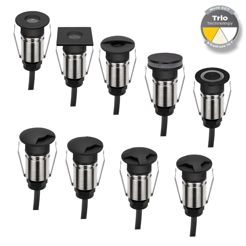 Domus EMIT-25-TRIO-BLK LED Inground Light - 1W, 12/24V DC, Tri-Colour, IP67, Recessed, 25mm, Black - DRIVER REQUIRED-Domus Lighting-Ozlighting.com.au