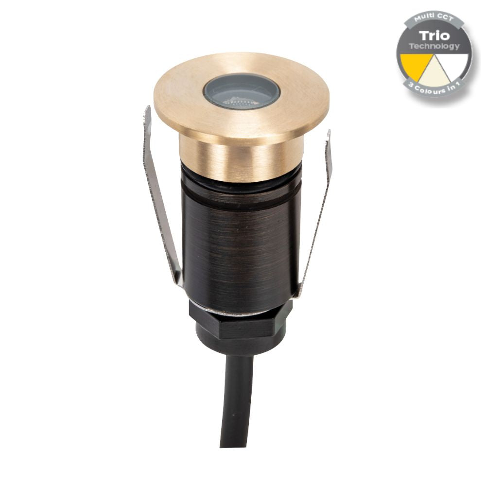 Domus EMIT-25-TRIO-BRS LED Inground Light - 1W, 12/24V DC, Tri-Colour, IP67, Recessed, 25mm, Brass - DRIVER REQUIRED-Domus Lighting-Ozlighting.com.au